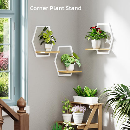 Rioneta 3 Pack Solid Wood & Heavy Duty Metal Wall Plant Stands,9 inch Natural Wood Shelf, Boho Arch Hanging Planter for Indoor 25 LB Load for Plants White