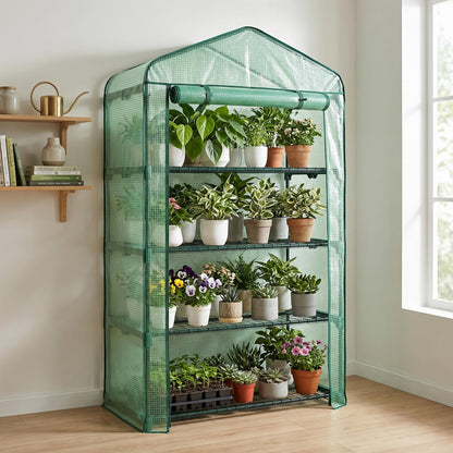 Worth Garden 50% Extra Wide Mini Greenhouse 4 Tier Portable Plant Green House 40in Wide -Sturdy Gardening Shelves with PE Cover & Roll-Up Zipper Door - Indoor & Outdoor Use - 19″W. x 40″L. x63″H.