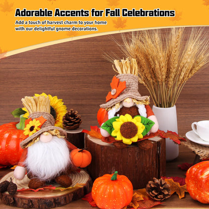 2pcs Fall Thanksgiving Gnomes Plush Decorations for Home, Cute Thanksgiving Gnomes Plush Pumpkin Maple Leaves Fall Gnome Set Home Indoor Table Tiered Tray Decor, Harvest Autumn Holiday Decoration Gift