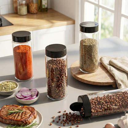 Acellegic 3 Pack 16 oz Glass Spice Jars with Shaker Tops Lids Large Spice Bottle with Lids for Kitchen, Herbs, Sugar, Pantry Herb Salt Pepper Storage (Round)