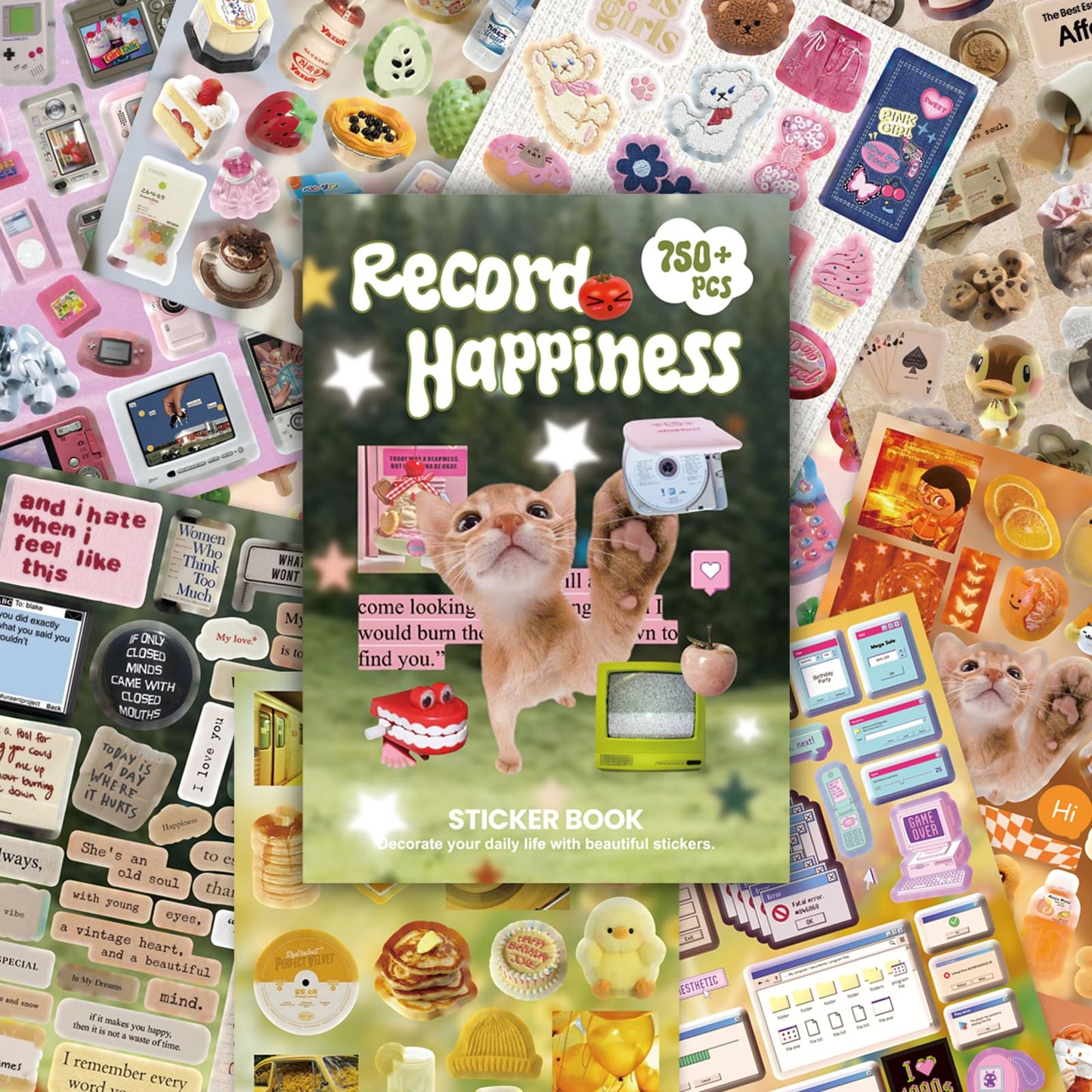 Bomichi Cute Sticker Book, Y2K Vintage Grunge Kawaii Retro Aesthetic Decals Matte Writable Paper, Stickers for Journaling Scrapbook Junk Journal Supplies,Bullet Planner DIY Card Making