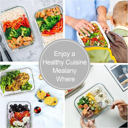 VERONES 10 Pack 22 OZ Glass Meal Prep Containers, Airtight Glass Lunch Containers Set, Food Storage Containers with Lids,BPA Free, for Microwave, Oven, Freezer & Dishwasher Friendly,White