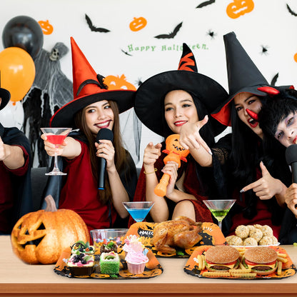 Maitys 12 Pcs Halloween Serving Trays 13 x 9 Inch Large Paper Food Trays Black Orange Pumpkin Bat Ghost Dessert Cupcake Platters for Halloween Movie Night Birthday Party Supplies Table Decorations