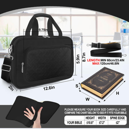 LAOTANGJIA Large Bible Cover Case for Mens Boys Women Organizer, Church Bag Book Carrying Case with Highlighters Shoulder Strap Pens Cross Clip Study Supplies Journaling Kit, Christian Gifts Black