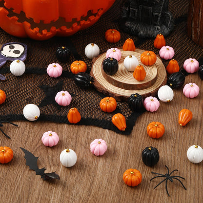 DTOFOOT 100Pcs Mini Resin Pumpkins,Mini Halloween Pink Black White Pumpkins Miniatures Tiny Pumpkins for Crafts DIY Artificial Vase Bowl Filler Home Indoor Fall Halloween AutumnTable Decorations