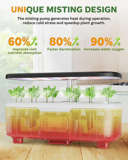 Misting Hydroponic Growing System Kit 15-Pods Indoor Smart Herb Garden Planter with LCD Touch Panel 6L Large Tank for Herb/Vegetables/Flowers/Fruits,Gardening Gifts for Women Men Beginners-Black