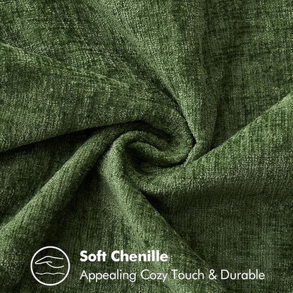 MIULEE Pack of 2 Lumbar Throw Pillow Covers 12x20 Inch Moss Green Farmhouse Decorative Pillow Covers Stitched Edge Soft Chenille Solid Dyed Pillow Covers for Couch Sofa Bed Living Room, Forest Green