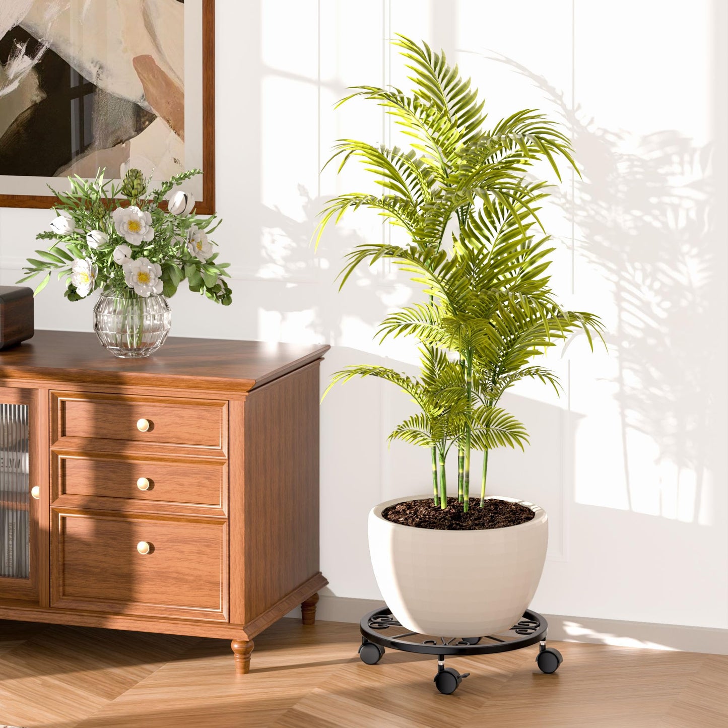 KOOKASHOP 10" Plant Caddy with Wheels, 1 Pack Plant Stand with Wheels, 360° Lockable Plant Rollers Plant Dolly, Plant Tray with Casters for Indoor and Outdoor.