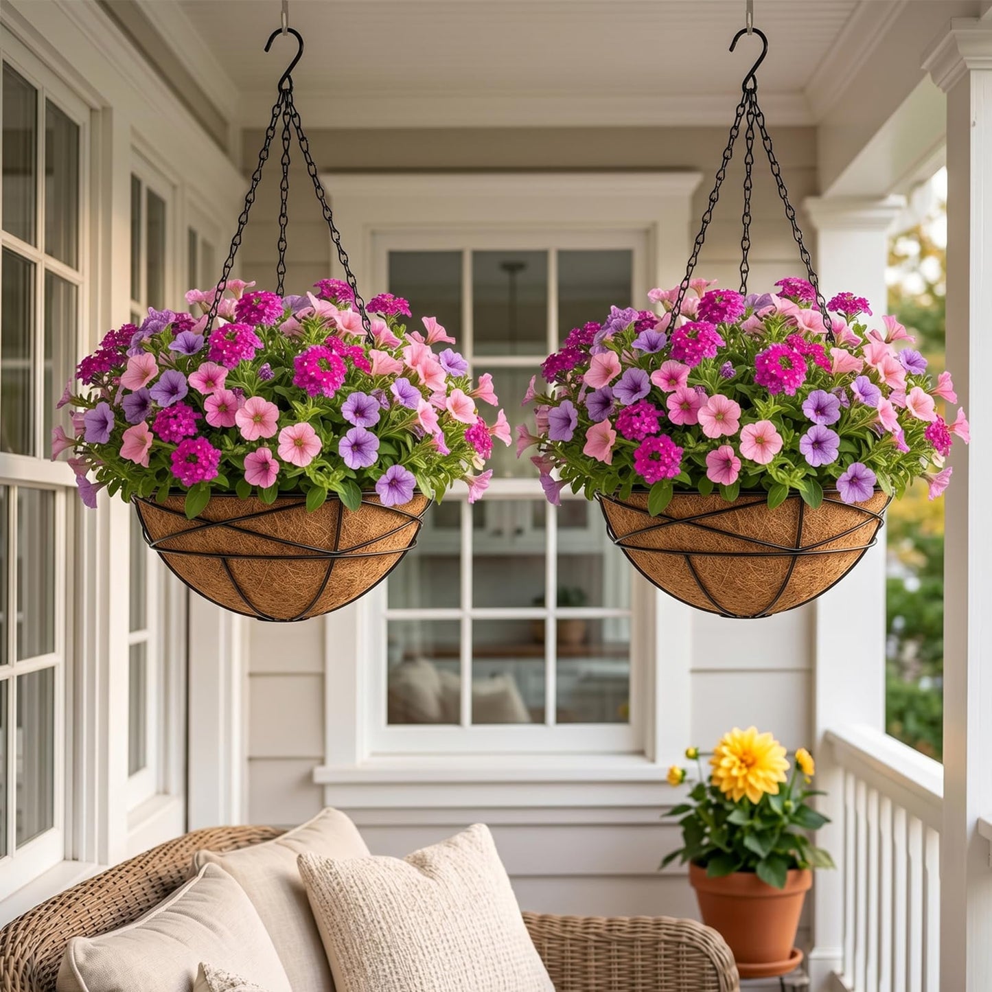 Karlliu 4 Pack 12 Inch Hanging Planters for Outdoor Plants Metal Watering Flower Baskets with Coco Liner for Outside Panting Plant Holder Pot for Home Garden Porch Balcony Railings Decor