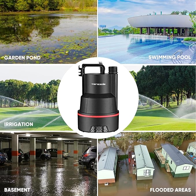 Sump Pump Submersible Utility Water Pump Thermoplastic Portable Electric Water Removal Transfer Pump with 16.4FT Cord for Swimming Pool Basement Garden Pond Tubs Draining, 1/3 HP