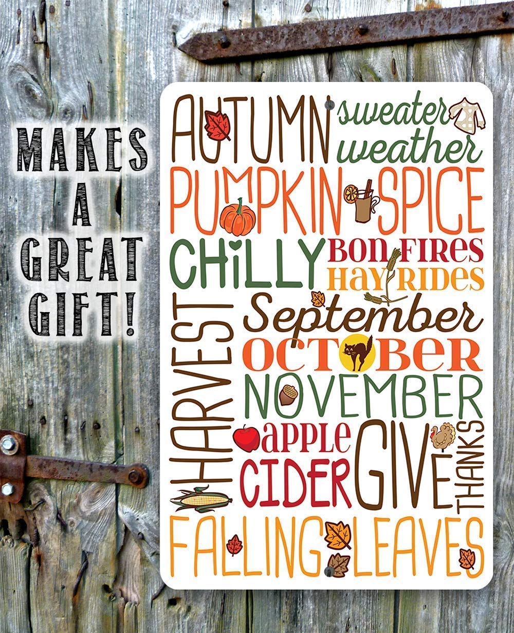 Sweater Weather Pumpkin Spice Metal Sign - Fall and Halloween Home Decor, Autumn Leaves Porch Display, Thanksgiving Season Wall Art Plaque - 8x12 Inch Indoor Outdoor Durable Tin Poster