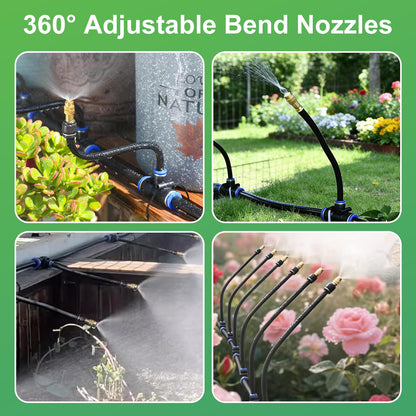 360° Adjustable Drip Irrigation System-50FT Garden Watering System with 16 Brass Nozzles,Irrigation System for Garden/Yard/Lawn,Greenhouse Accessories, 5/16" Tubing Garden Irrigation System