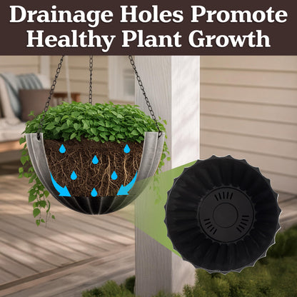 Hanging Planter 2-Pack - 12.5-Inch Durable Plastic Hanging Planters for Indoor Plants or Outdoor Porch Decor with 3 Drainage Holes and Removable Bottom Reservoir by Pure Garden (Gray)