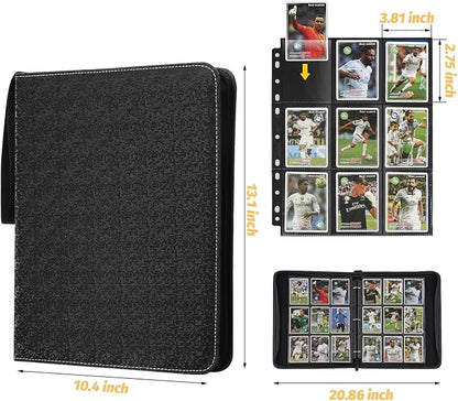 GERMUN 3 Ring 9 Pocket Zipper Card Binder, 720 Double Sided Standard PU Trading Card Album Folder for TCG & Sports Cards, Not Fit Top Loaders(Black2)