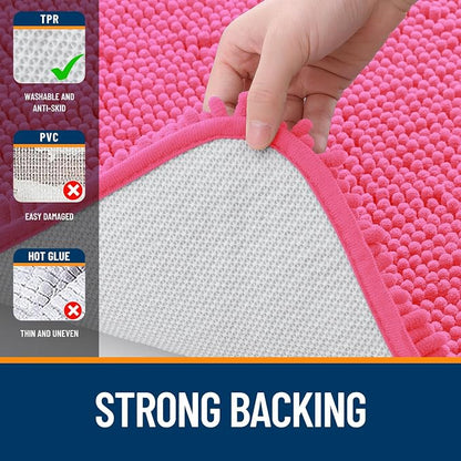 OLANLY Bathroom Rugs 34x21, Extra Soft Absorbent Chenille Bath Rugs, Rubber Backing Quick Dry, Machine Washable Bath Mats for Bathroom Floor, Tub and Shower, Home Decor Accessories, Hot Pink