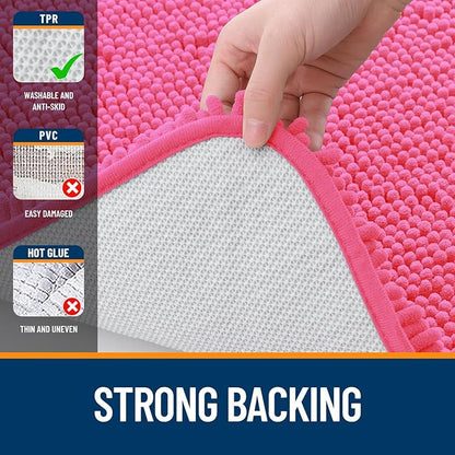 OLANLY Small Bathroom Rugs 24x16, Extra Soft Absorbent Chenille Bath Rugs, Rubber Backing Quick Dry, Machine Washable Bath Mats for Bathroom Floor, Tub and Shower, Home Decor Accessories, Hot Pink