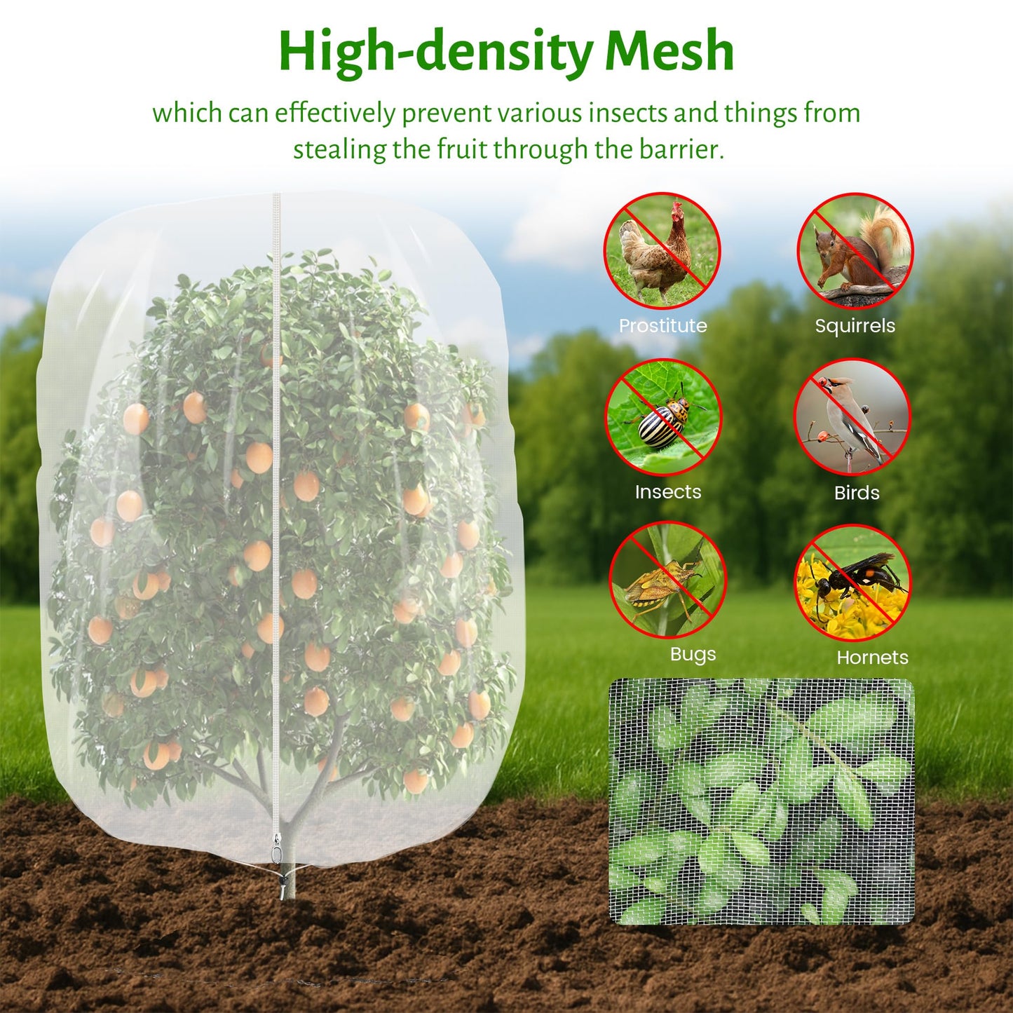 3pcs Fruit Tree Netting with Zipper and Drawstring,2.62 * 3.28 Ft Bird Garden Netting for Garden Protection,Cover for Blueberry Tomato Strawberry and Plants Protection from Insect Squirrels Birds