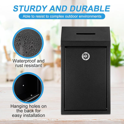 Metal Donation Cash Box Collection Safe Suggestion Box with Lock Wall Mounted Mailbox Delivery Ballot Container for Home Office Outdoor Door