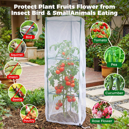 3Pcs Garden Bird Netting Plant Cover for Tomato Cage, 67" x 17.7" Insect Bird Barrier Tomato Cage Net with Zipper, Tomato Trellis Plant Netting Cover for Square Tomatoes Cages Plants Garden Protection