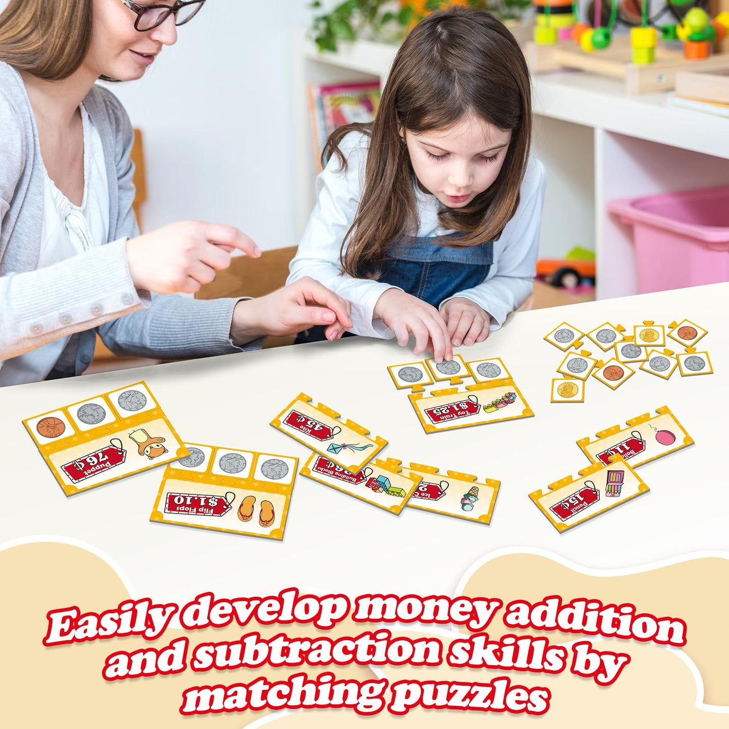 Kasfalci 140 PCS Money for Kids for Learning, Math Manipulatives, Learning & Education Toys for Classroom, Pretend Play, Math Games for Toddler, Teacher and Homeschool Supplies