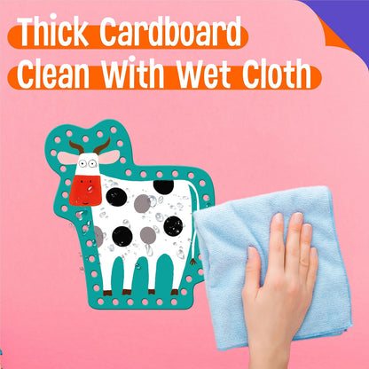 SpriteGru 9 Pieces Kids Lacing Cards, Double Sided Sewing Cards in 9 Farm Themed Cards with 9 Colorful Laces, Imagination Development Lacing Toys Games for Children Educational and Learning Activity