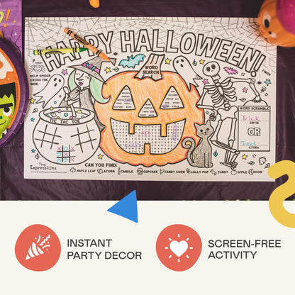 Tiny Expressions Halloween Placemats (Pack of 12 Pumpkin Placemats) | Coloring Activity Paper Table Mats for Parties & Events | Disposable Bulk Bundle Set