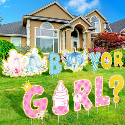 11 Pcs Little Pumpkin Thanksgiving Gender Reveal Decorations Boy or Girl Yard Signs with Stakes Fall Baby Shower Lawn Decor Gender Reveal Ideas He or She Yard Signs Baby Shower Party Supplies