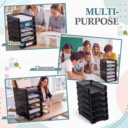 Geetery Set of 12 Plastic Trays for Teachers Turn in Trays Classroom Stackable Paper Tray Plastic Classroom Teachers Desk Letter Organizer Storage Baskets for Office, Desk, Home (Black)