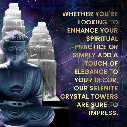 ASENTE 4 Inch Selenite Crystal Tower w/Light Stand - Lighted Base for Positive Energy Crystal Display - Calming Energy & Vibes