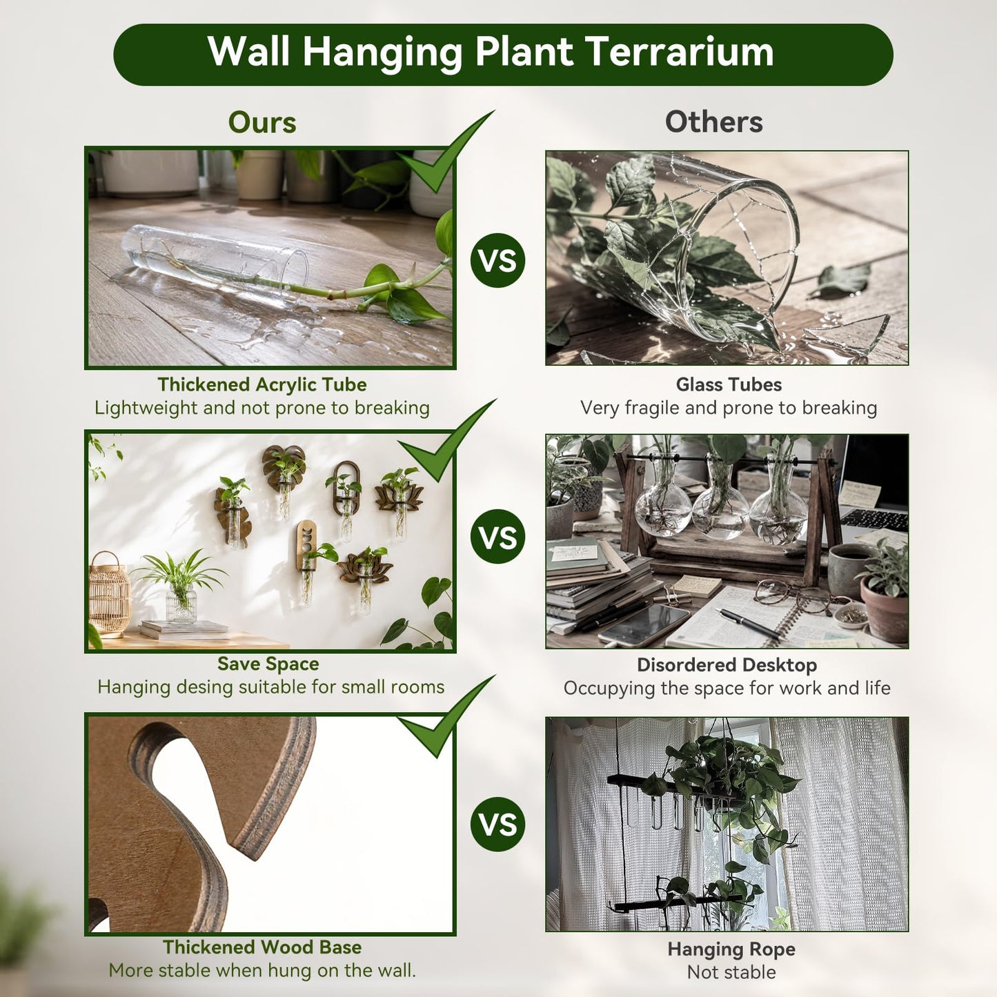 Artilady Plant Propagation Station 2 Pack Wall Hanging Plant Terrarium Holder with Test Tube Wood Window Planter Indoor Decor for Living Room Bedroom Kitchen (Leaves)