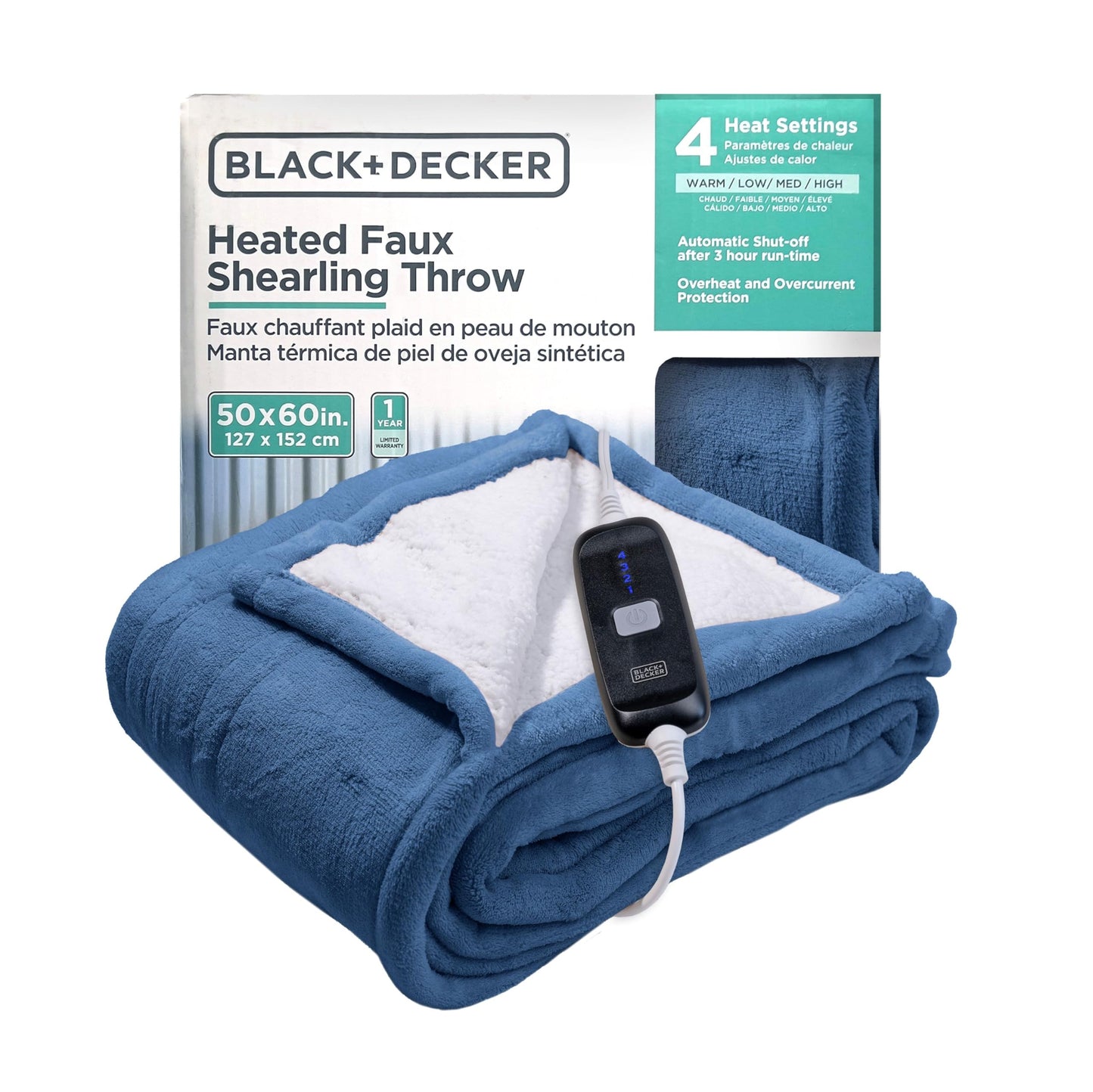 BLACK+DECKER Heated Blanket Electric Throw, Fleece Electric Blanket, Heating Blanket with 4 Heating Levels, 3H Timer, Auto Shutoff, Fast Heating (50x60 inches, Maroon)