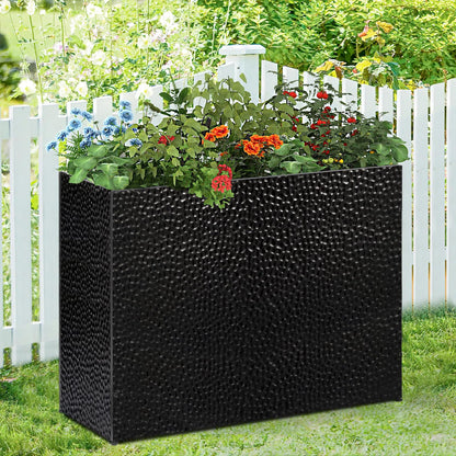BAYN 32x12x24 Inch Rectangular Metal Planter Box – Black Hand-Hammered Metal Planter with Pre-Drill Holes, Heavy Duty Outdoor Garden Planter for Patio, Porch, Yard