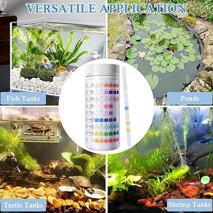 9 in 1 Aquarium Test Strips, 120 Count Fish Tank Water Testing Kit for Freshwater Saltwater Pond, Testing: Fe, Cu, Nitrate, Nitrite, Chlorine, GH, Alkalinity, Carbonate, PH