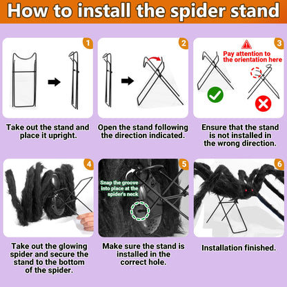 1 Pack 8 Modes 5 FT(Wide) Halloween Giant Spider,Light up Spider with 30 Purple&Orange Lights,Light up Halloween Decorations Outside,for Yard Haunted House Window Party Porch Indoor Outside Decor