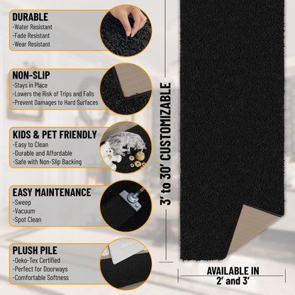 Ottomanson Shag Area Rug 3' x 5', Fluffy Bedroom Rug with Non-Slip Rubber Backing, Soft Non-Shedding Accent Rug for Living Room, Nursery, Entryway, Dorm, Black