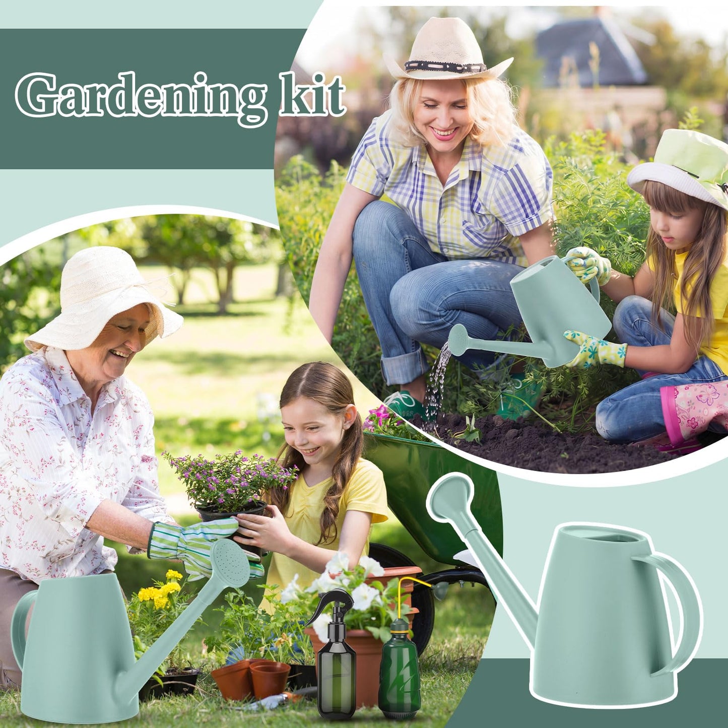 Reallnaive 1/2 Gallon Long Spout Watering Can Set for Indoor & Outdoor Plants – Includes Spray Bottle, Squeeze Bottle, Watering Globes & Soil Moisture Meter for Garden & House Plants(Mint Green)