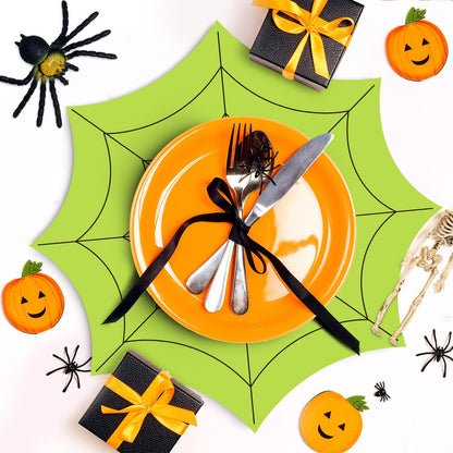 Whaline 48 Pack Halloween Paper Place Mats 13 Inch Spiderweb Disposable Placemats Green Orange Purple Spider Web Paper Table Mats for Kitchen Dinner Table Setting