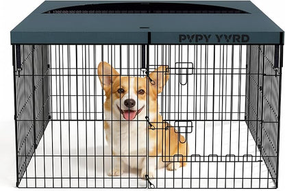 Dog Playpen with Top Cover,Foldable Metal Puppy Play Pen,24x30in 8 Panels Dog Playpen with Door for Indoor Outdoor,Heavy-Duty Pet Exercise Fence for Small Medium Animals