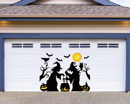 JarThenaAMCS 17Pcs Halloween Witch Garage Decoration Magnet Stickers Withered Tree Pumpkin Bat Refrigerator Decals for Hocus Pocus Party Home Door Car Decor