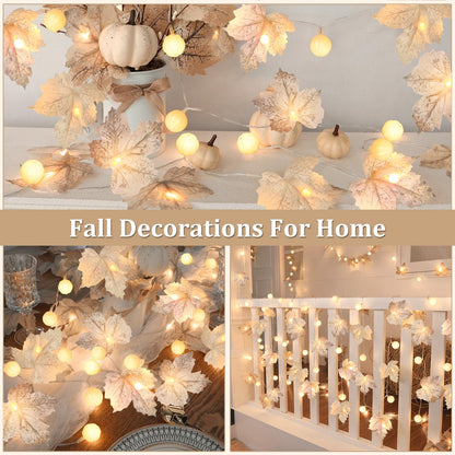 3 Pack Fall Decor Fall Garland with Pumpkin Lights&Enlarged Maples Leaves String Lights Pumpkin Decor, 60LED Waterproof Battery Operated Halloween Thanksgiving Fall Decorations for Home Outdoor Indoor