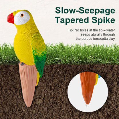 MCleanPin 4 Pack Self Watering Spikes and Globes, Handmade Terracotta Parrot Self-Watering Plant Devices with Slow Release System, Automatic Plant Water Bulbs for Indoor and Outdoor Garden Vacation