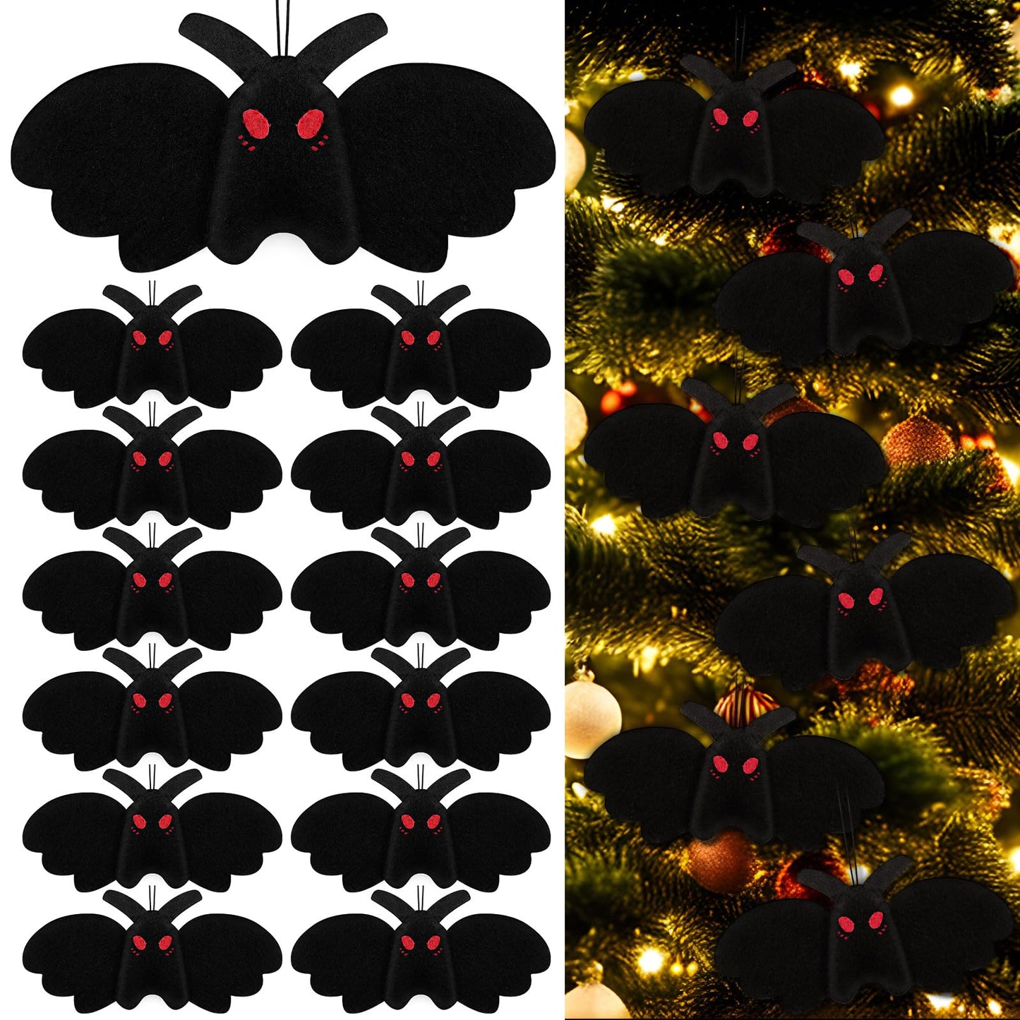 Jenaai 12 Pcs Mothman Christmas Tree Ornament Creepy Goth Stuffed Mothman Animals Decoration Dark Theme Bat Shape for Xmas Tree Fireplace Hanging Home Ornaments Party Gifts (Cute Style)