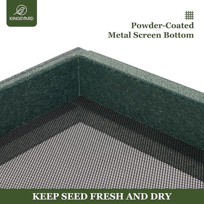 Kingsyard WPC Composite Platform Bird Feeder for Outside, Heavy Duty Hanging Tray for Mealworms & Seeds, 3.5 lbs Large Capacity, Weatherproof Recycled Plastic Material, Easy to Clean, Green