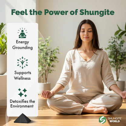 Shungite World Authentic Shungite Pyramid Unpolished 40 mm / 1.57" Chakra Energy Natural Healing Crystal Real Black Pyramid Home Office Protection Desk Decor Meditation Reiki Grounding Stone