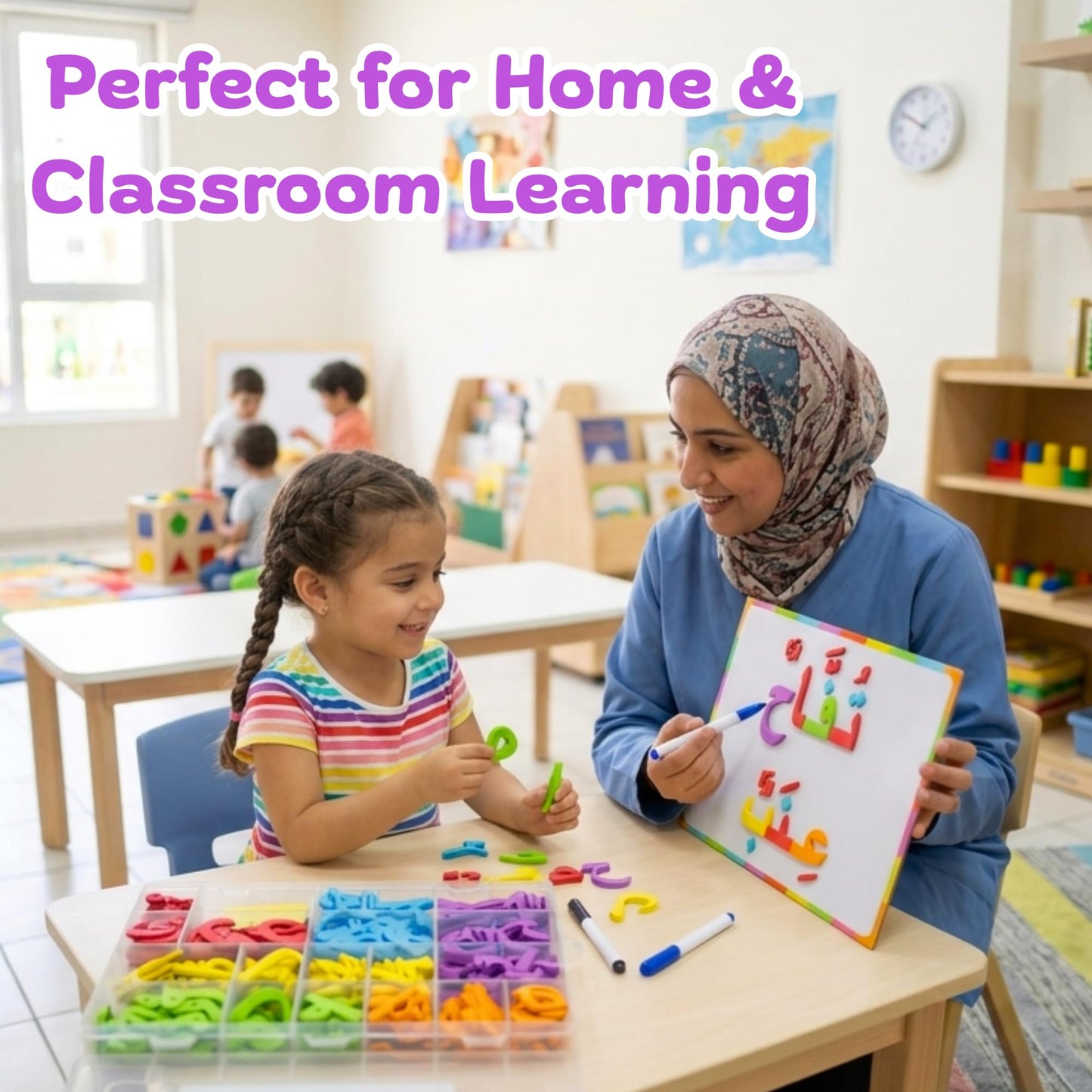 Arabic Magnetic Letters Kit – 378 Pcs Educational Alphabet Learning Set with Dry-Erase Board, Arabic Flash Cards, Markers & Eraser – Montessori Toy for Kids, Toddlers & Teachers