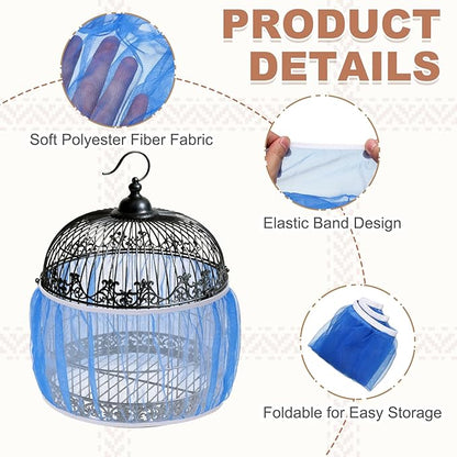 Bird Cage Seed Catcher, Bird Cage Net Cover Seeds Guard, Universal Birdcage Accessories, Blue, Circumference 55.1"-70.9", Height 11.8" for Parrot Cockatiel Enclosures