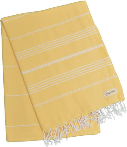 Bersuse Towels Anatolia XL Beach Blanket Throw Blanket Turkish Towel 100% Cotton Extra-Large Quick-Dry Lightweight Premium Peshtemal Towel - 61x82 Inches, Yellow (Set of 6)