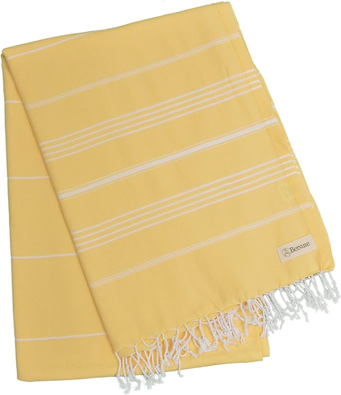 Bersuse Towels Anatolia XL Beach Blanket Throw Blanket Turkish Towel 100% Cotton Extra-Large Quick-Dry Lightweight Premium Peshtemal Towel - 61x82 Inches, Yellow