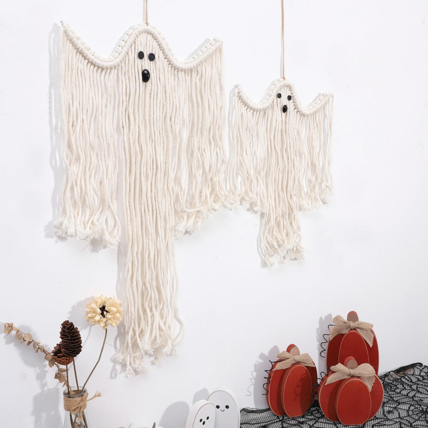 Halloween Macrame Ghost Wall Decor- Set of 2 Ghost Wall Hanging, Halloween Boho Ghost Decorations, Handmade Ghost Decor, Spooky Season Decor