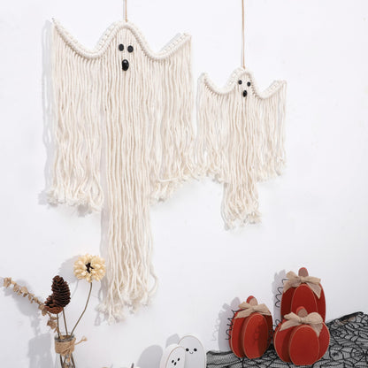 Halloween Macrame Ghost Wall Decor- Set of 2 Ghost Wall Hanging, Halloween Boho Ghost Decorations, Handmade Ghost Decor, Spooky Season Decor
